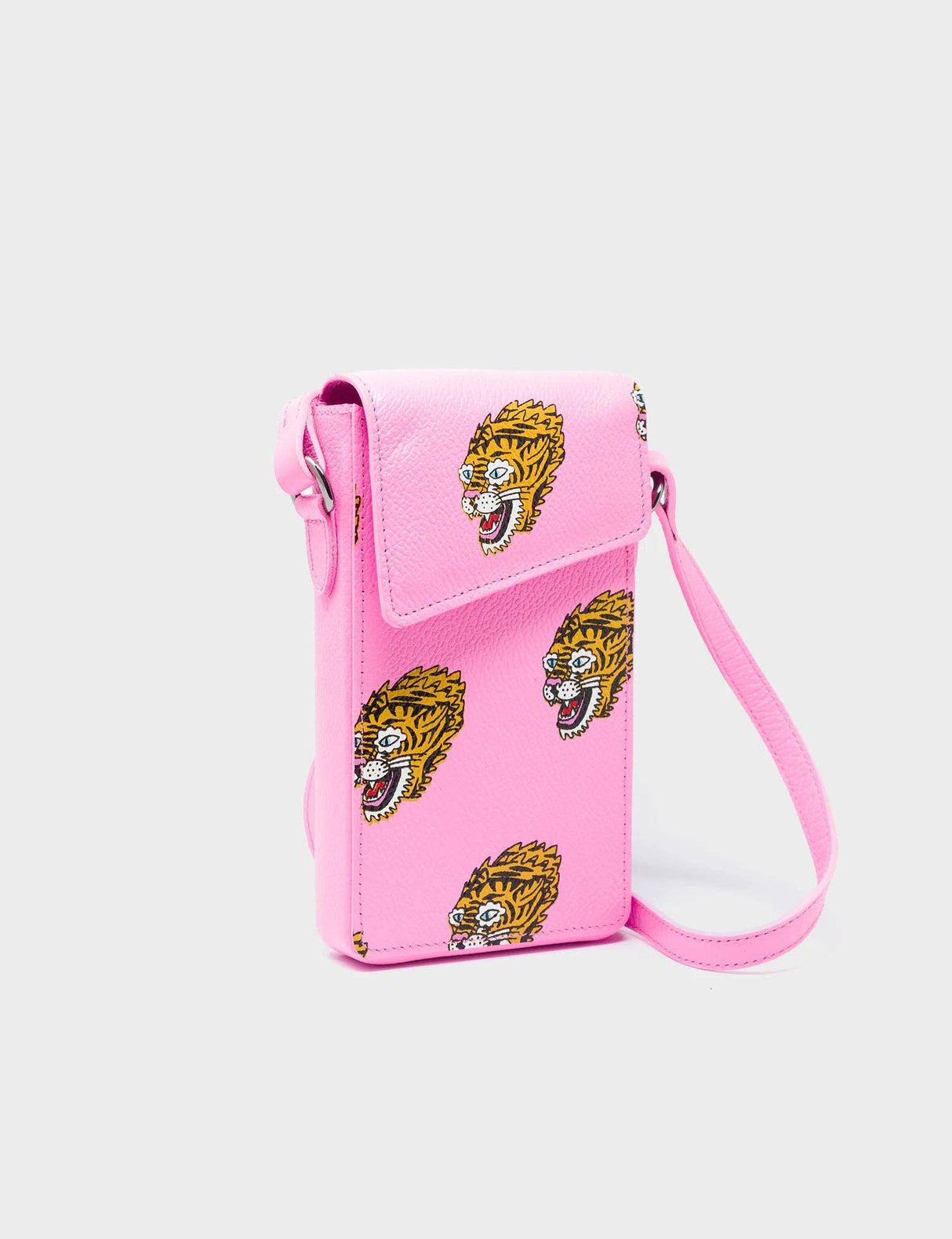 Max Bubblegum Pink Cellphone Crossbody Pouch - Blazing Tiger Print