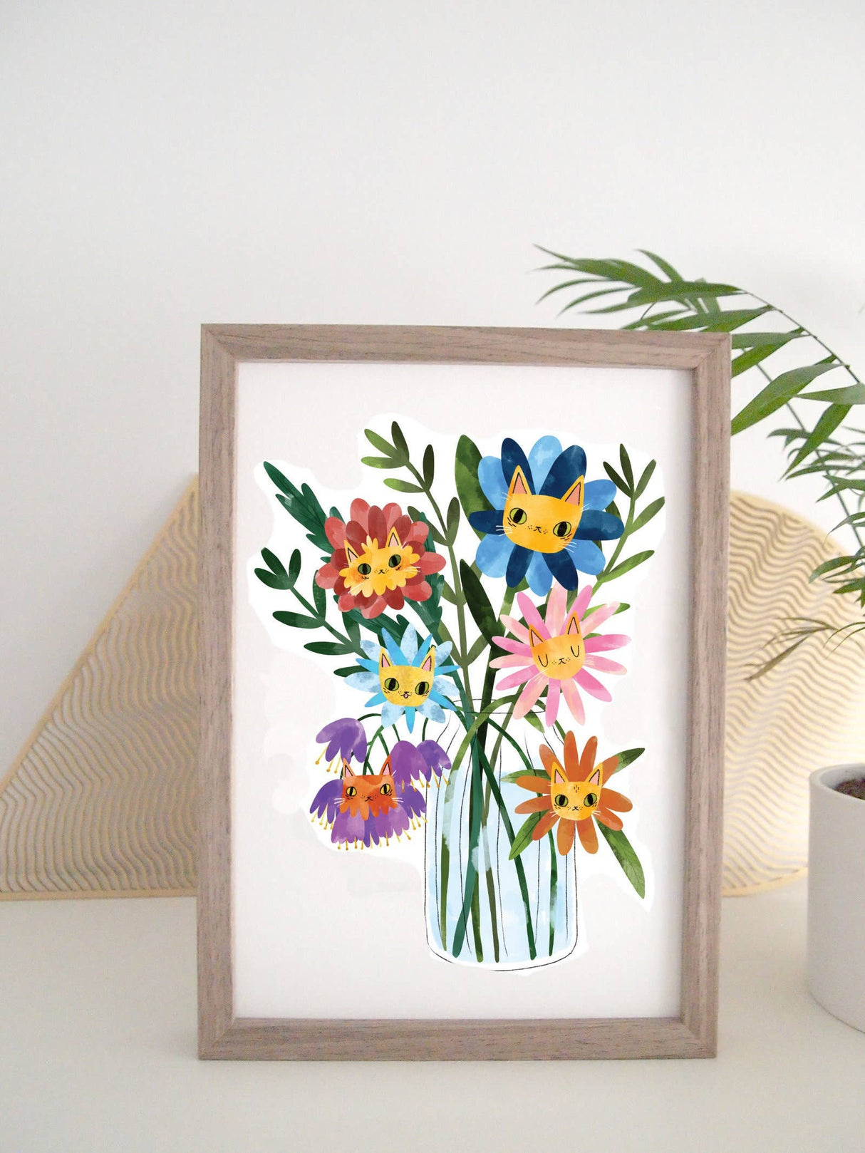 A3 Flower Cats Art Print, Cats and Flowers