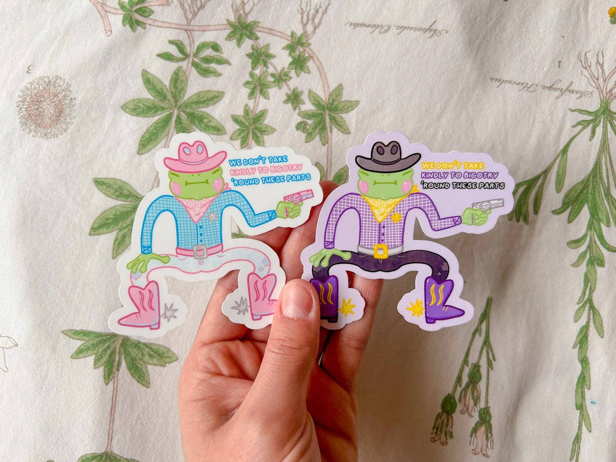 Pride Cowboy Frogs | We Don't Take Kindly to Bigotry Sticker