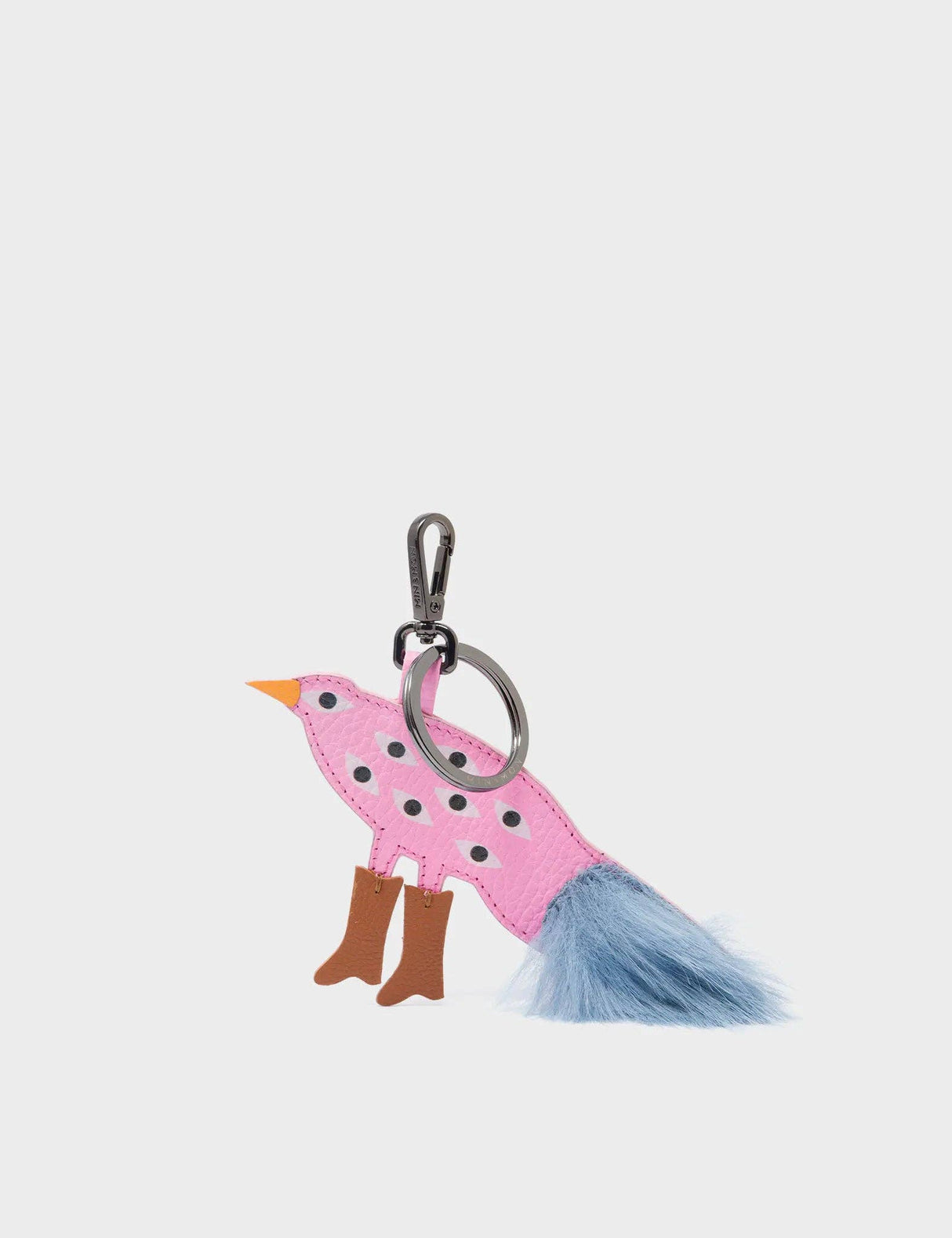 Bird In Boots Charm - Soft Neon Pink Leather Keychain