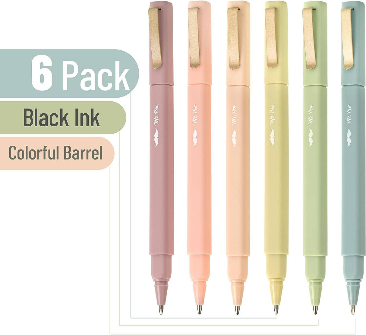 Aesthetic Pens Black Ink Fast Dry - 6 Pack