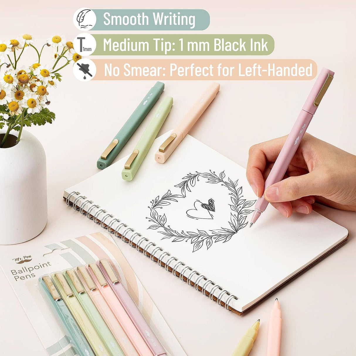 Aesthetic Pens Black Ink Fast Dry - 6 Pack