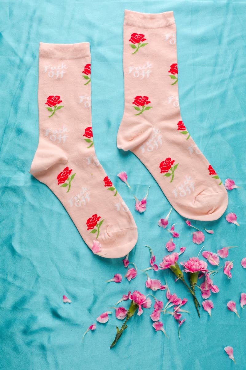 Fuck Off Rose Crew Flower Women's Socks