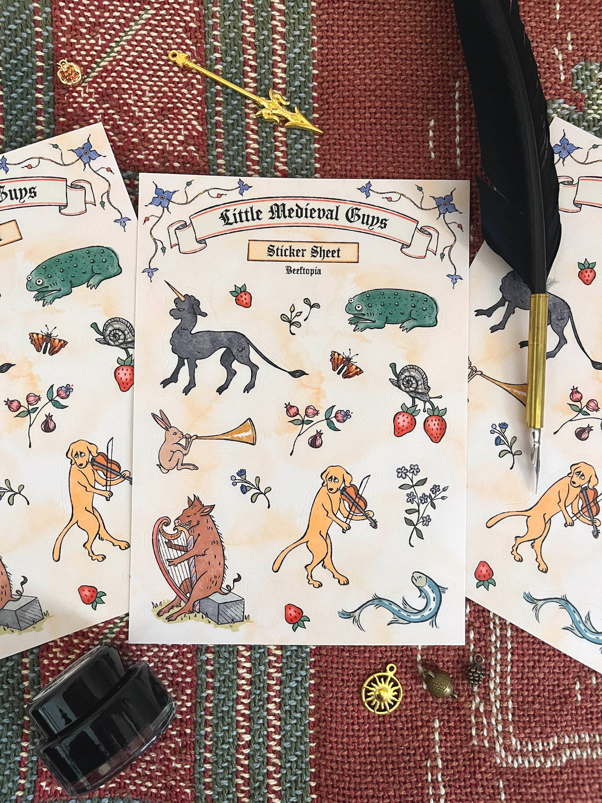 Medieval Manuscript Creatures Sticker Sheet