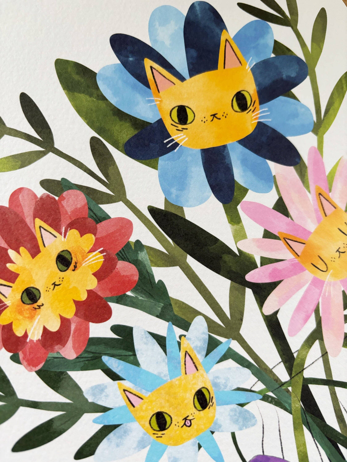 A3 Flower Cats Art Print, Cats and Flowers