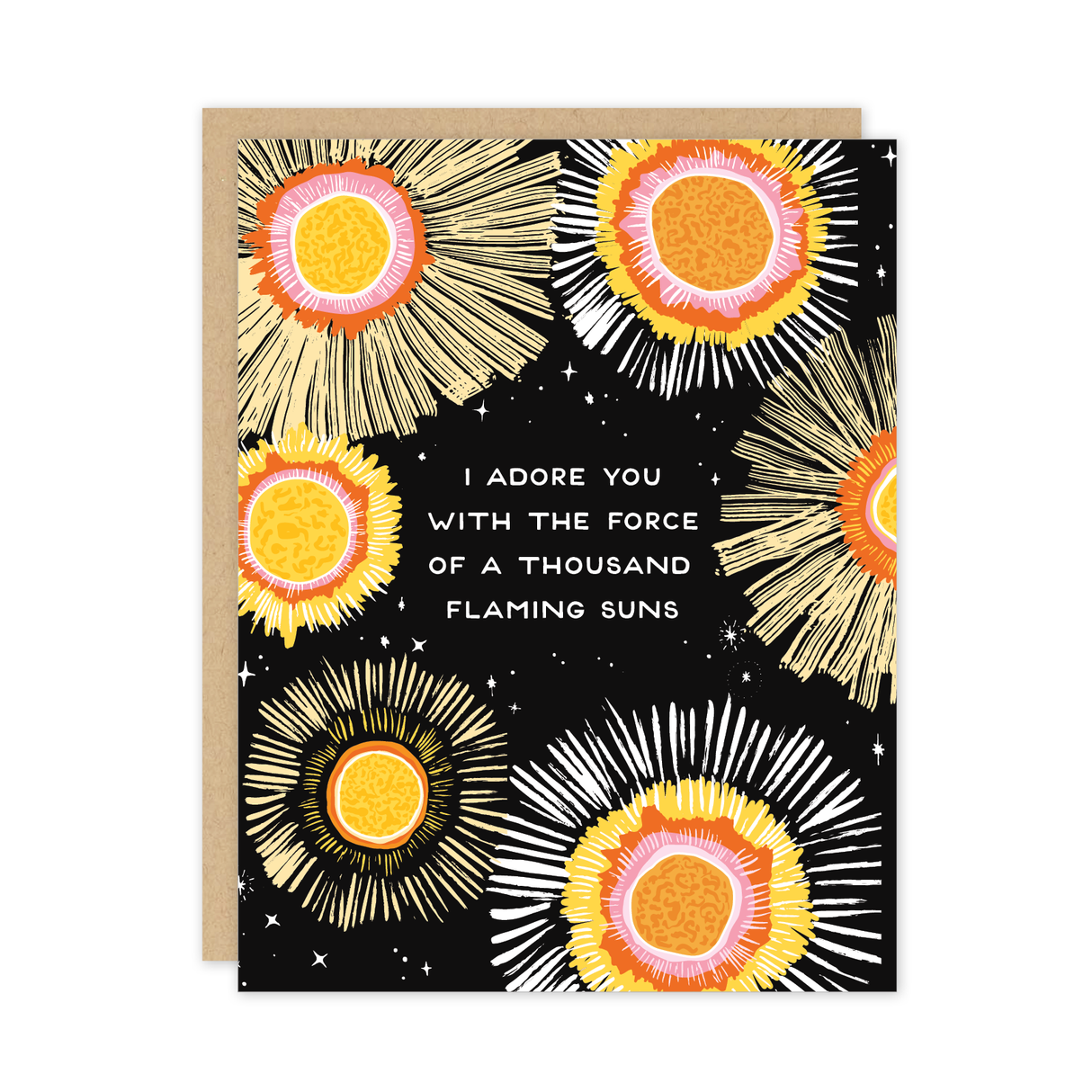 Flaming Suns Greeting Card