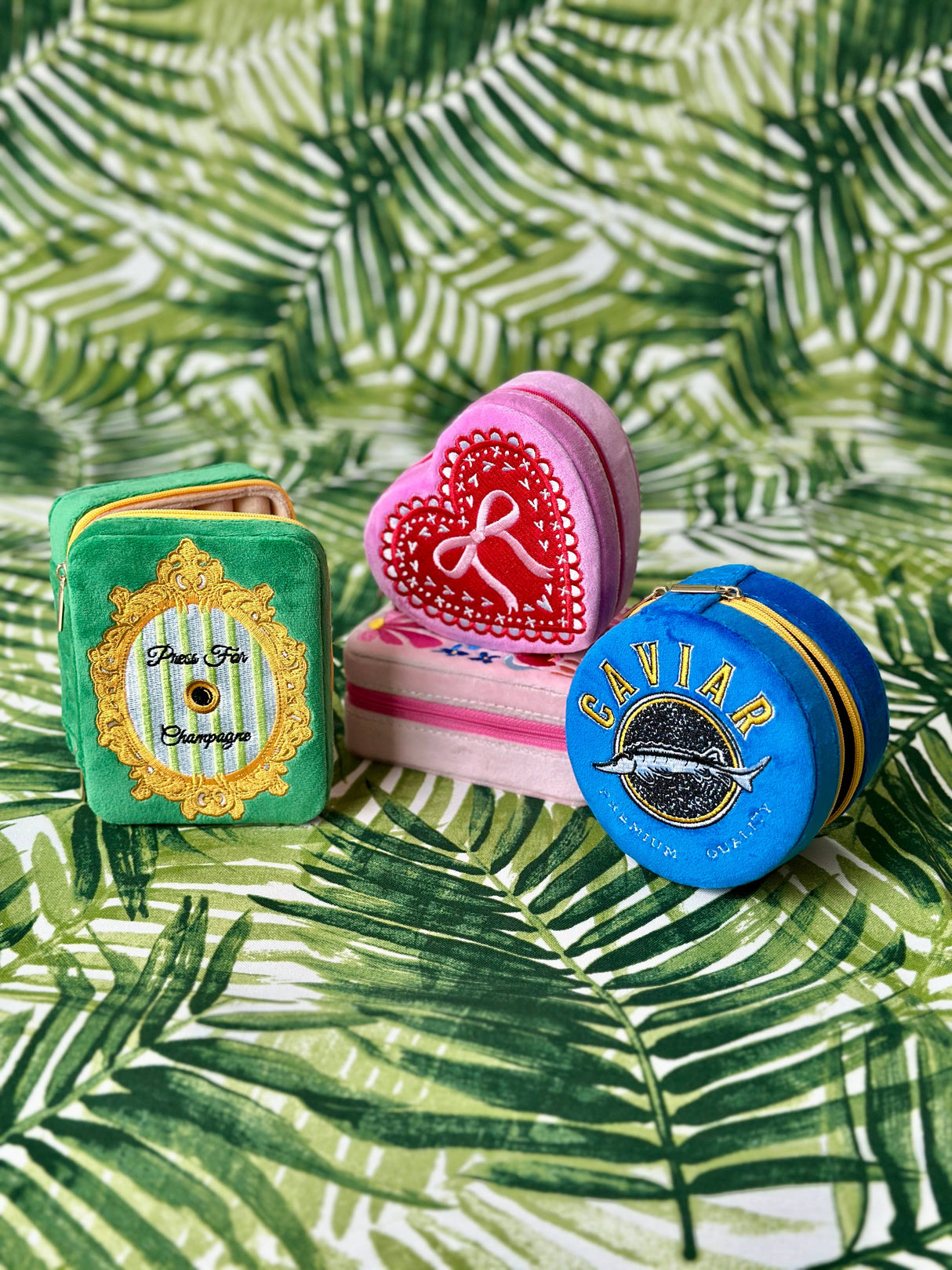 Velvet Jewelry Zip Case / Organizer - Heart Shaped w/ Bow