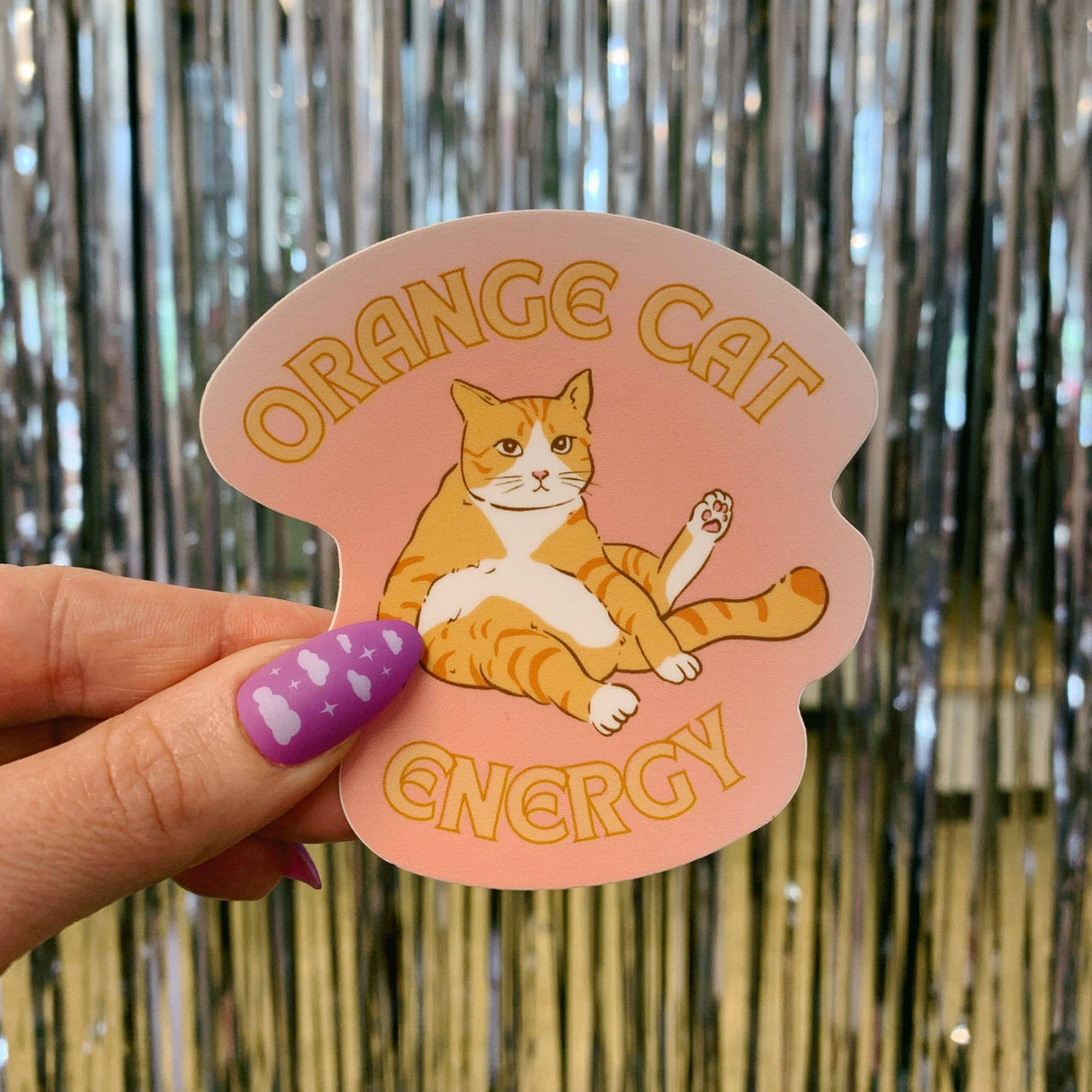 Orange Cat Energy Glossy Die Cut Vinyl Sticker