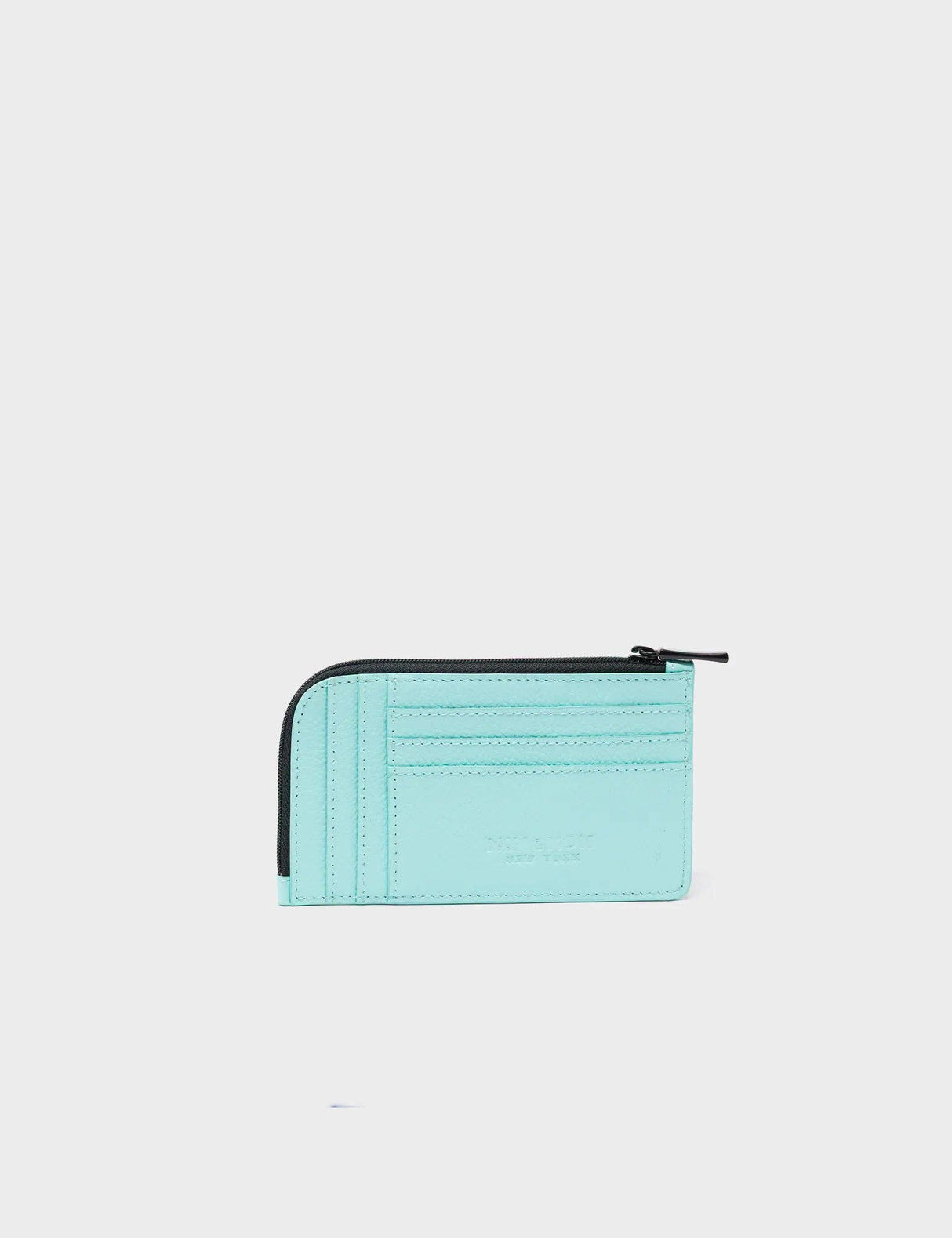 Fausto Aquatic Blue Leather Zip-around Cardholder - All Over Eyes Embroidery