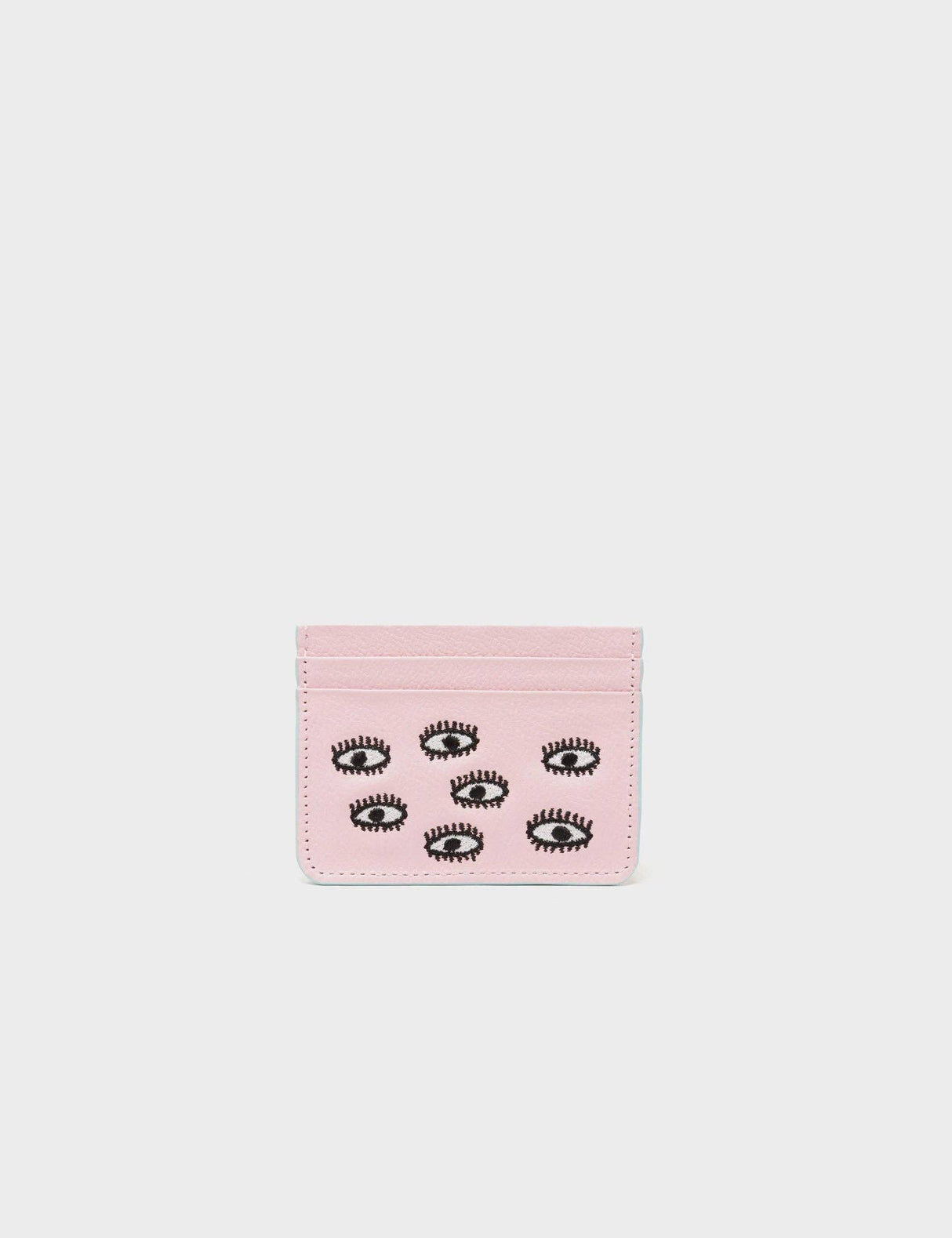 Filium Parfait Pink Leather Cardholder - All Over Eyes Embroidery
