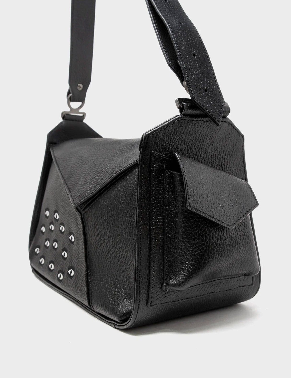 Houston Black Leather Shoulder Bag - Eyes Embroidery