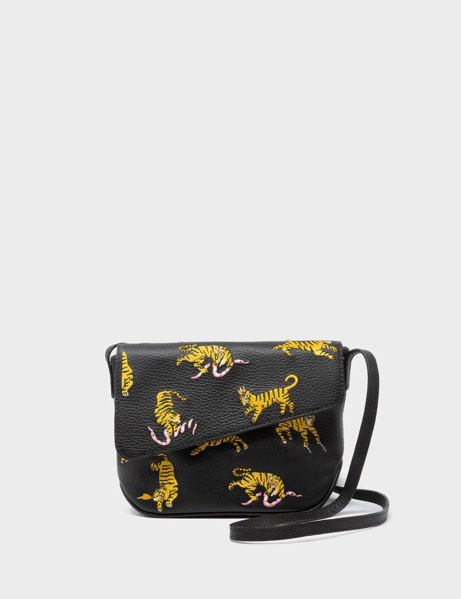 Bruno Mini Crossbody Black Leather Bag - Tiger Rumble Design