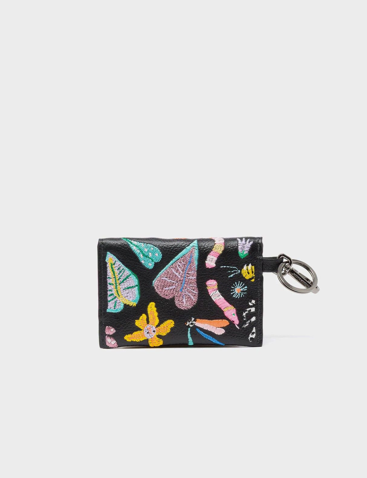 Fabian Black Leather Wallet - Autumn Blush Embroidery