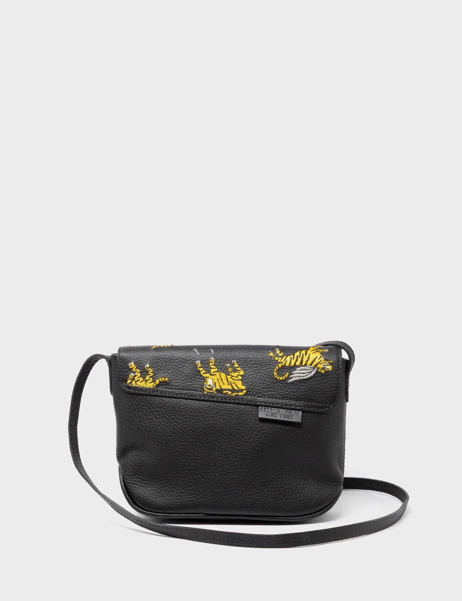 Bruno Mini Crossbody Black Leather Bag - Tiger Rumble Design