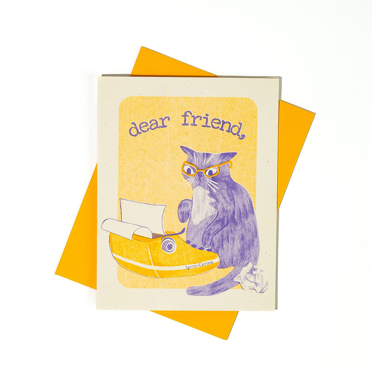 Dear Friend Typewriter Cat - Risograph Greeting Card