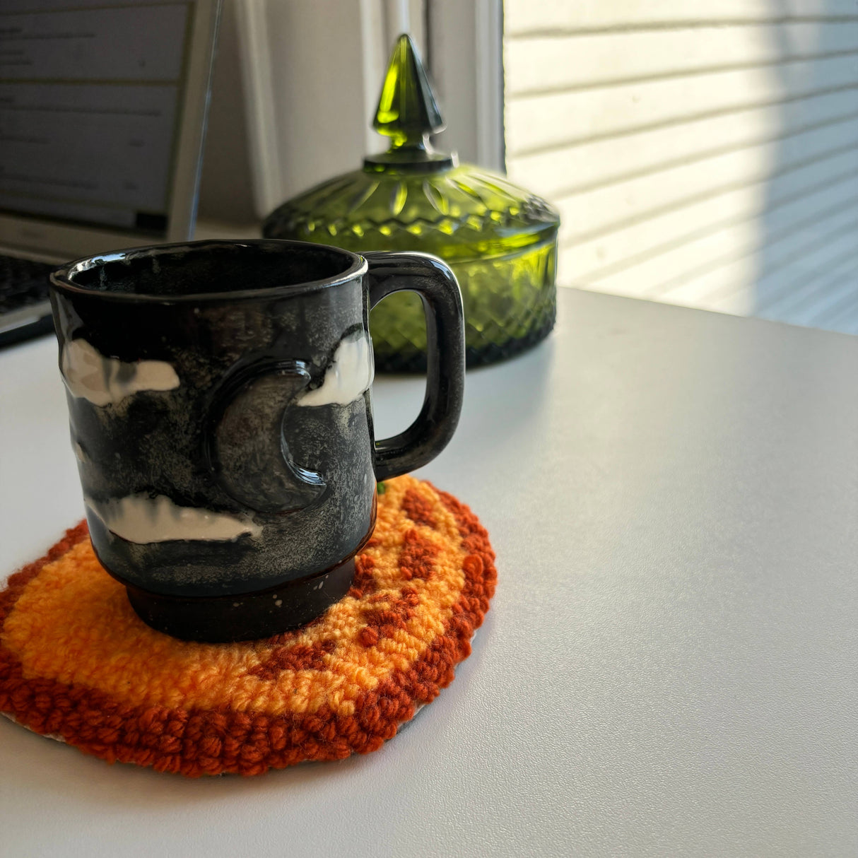Orange Hand Tufted Mug Rug