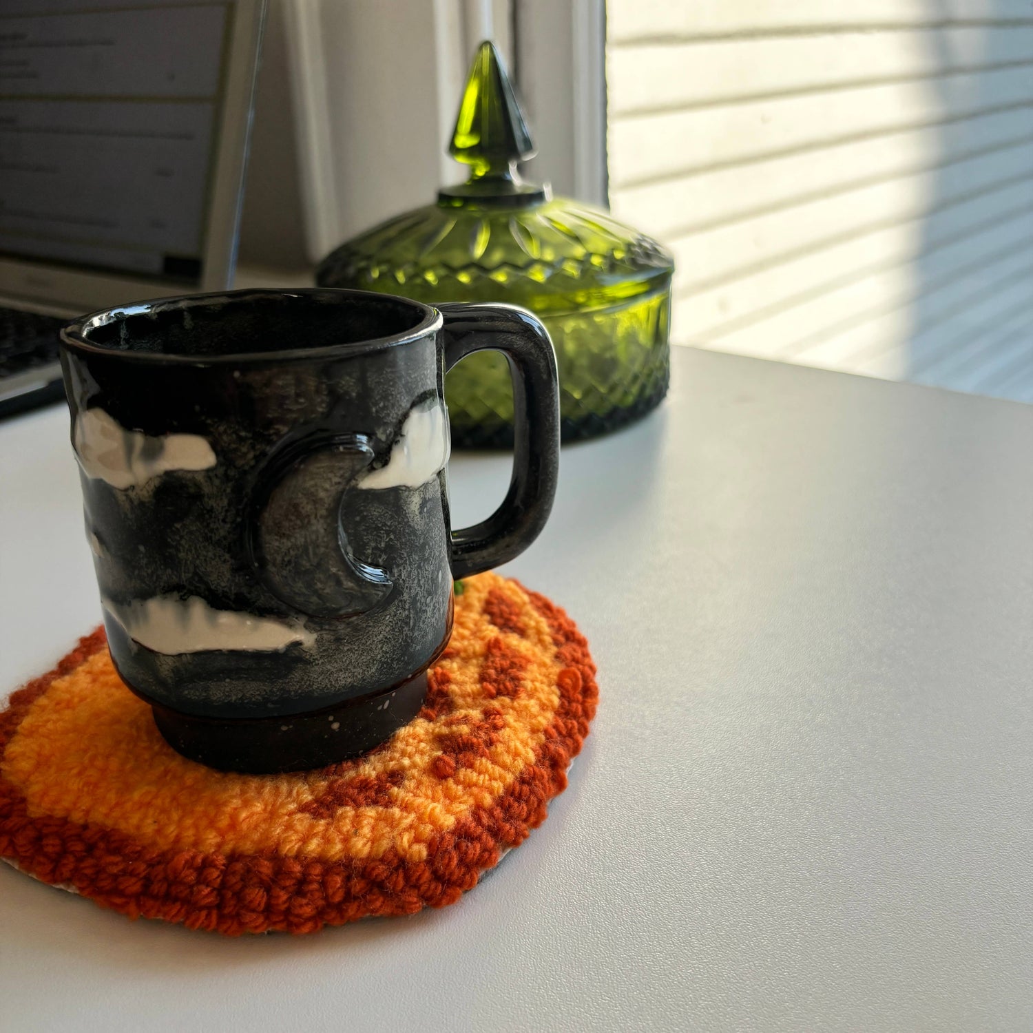 Orange Hand Tufted Mug Rug