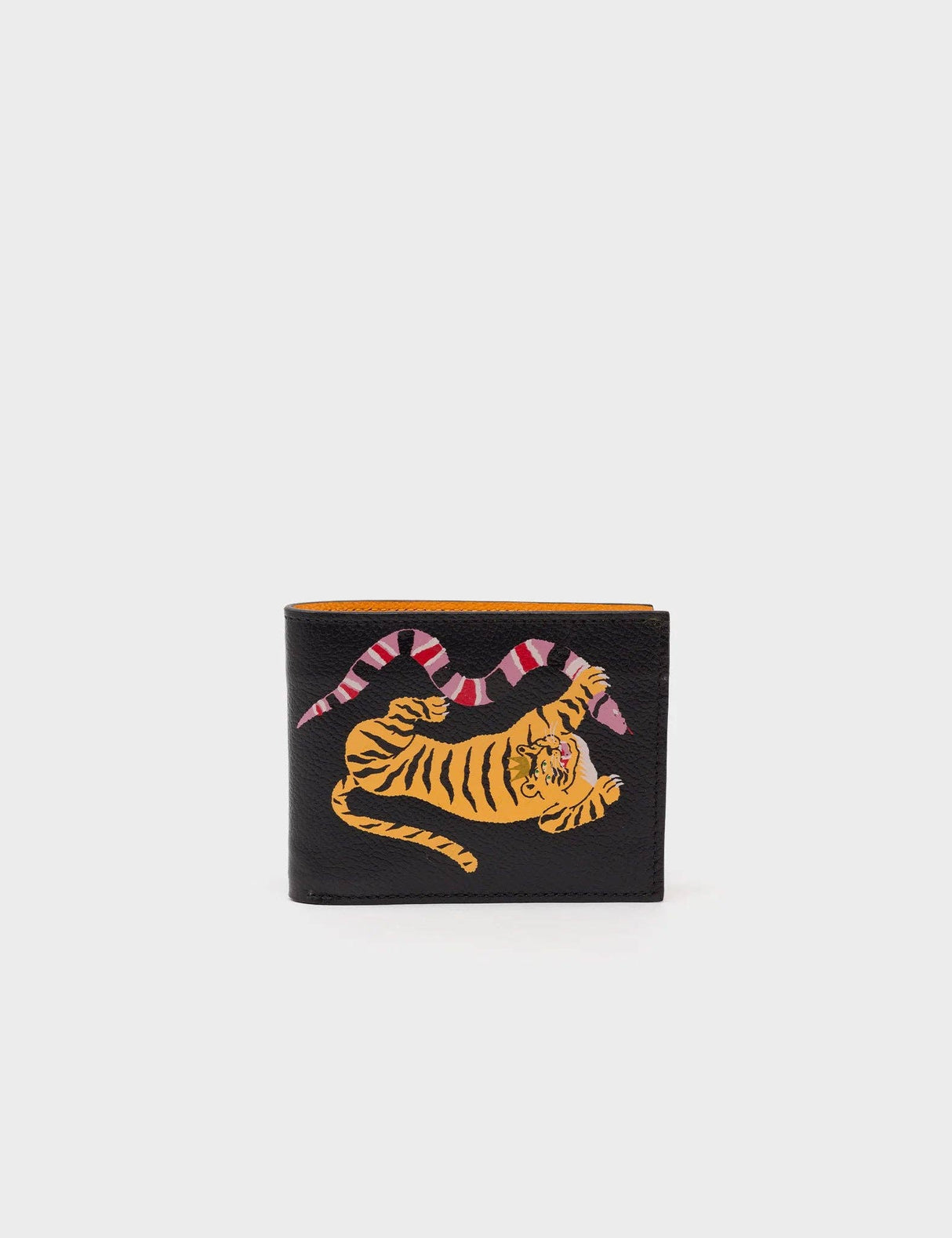 Felicia Black Leather Bifold Wallet - Tiger and Snake Print