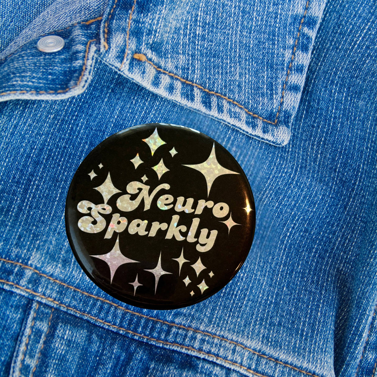 2.25" Pinback Button Neurosparkly Rainbow Glitter Lapel Pin