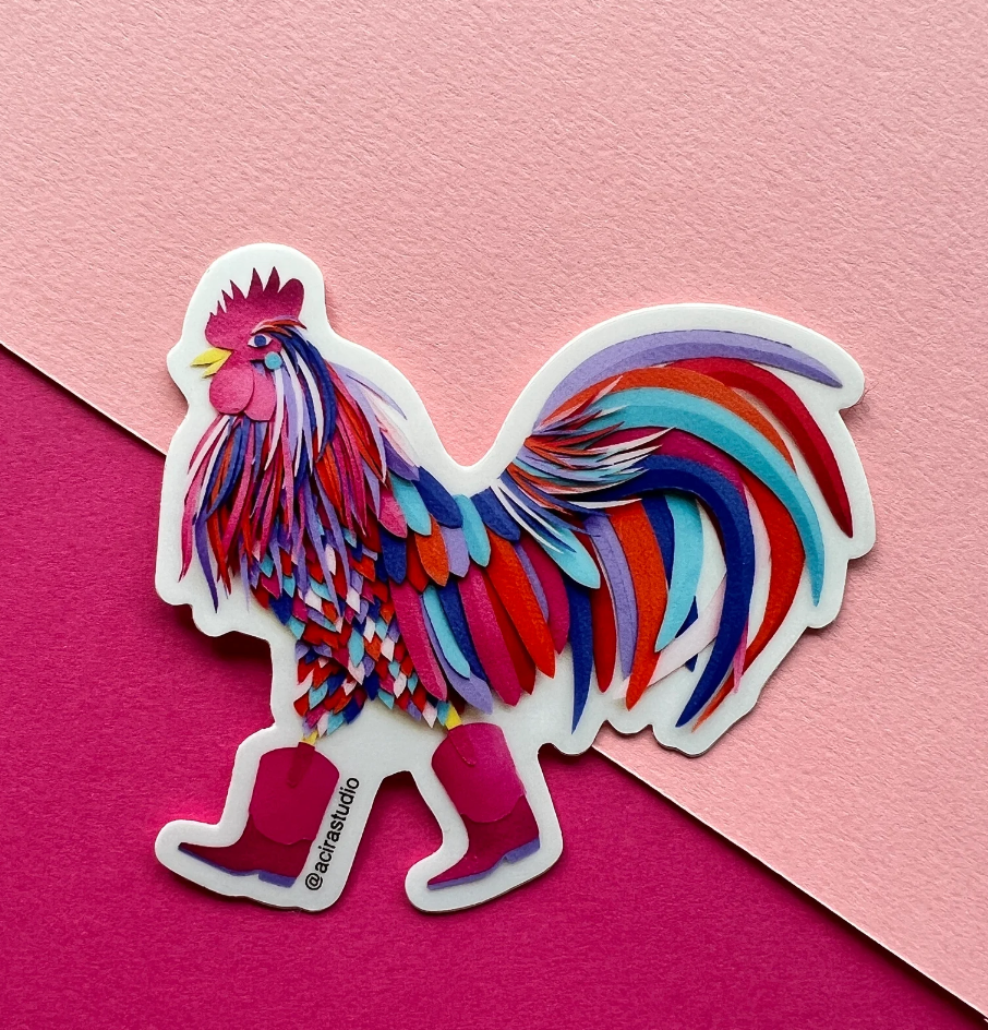 El Gallo with Pink Boots Sticker