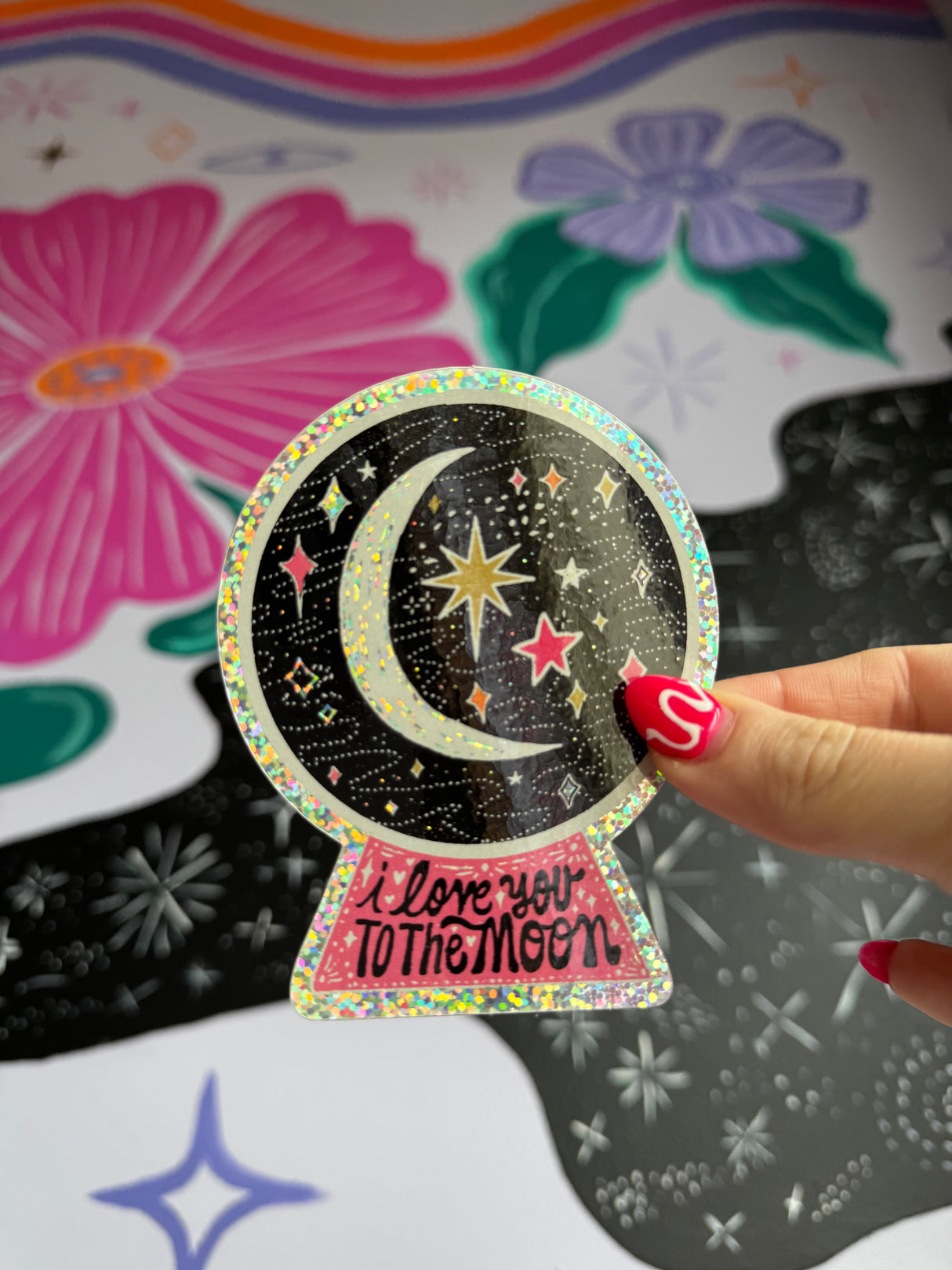 I Love You to the Moon Glitter Vinyl Sticker