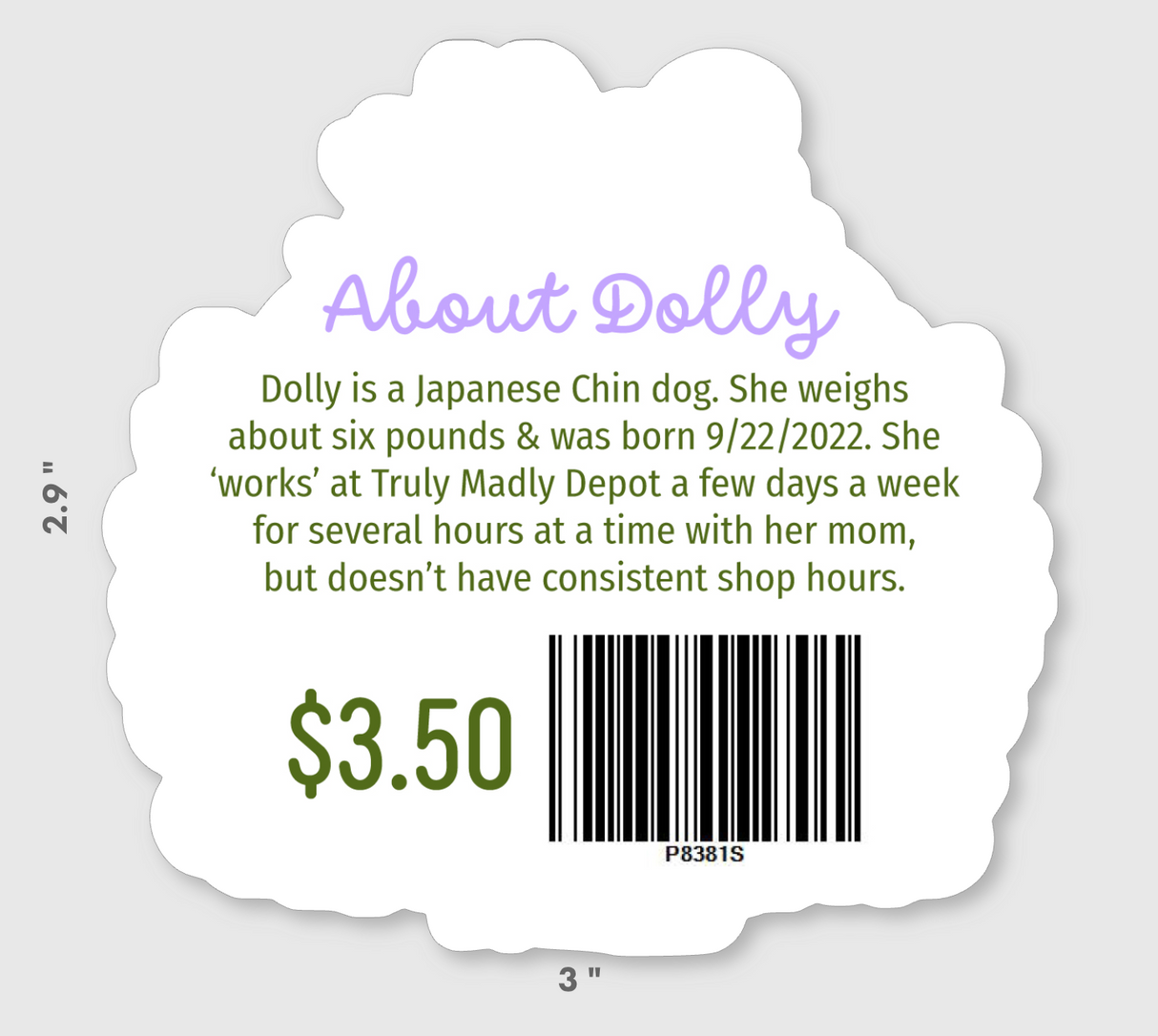 Dolly, Employee of the Month Vinyl Sticker