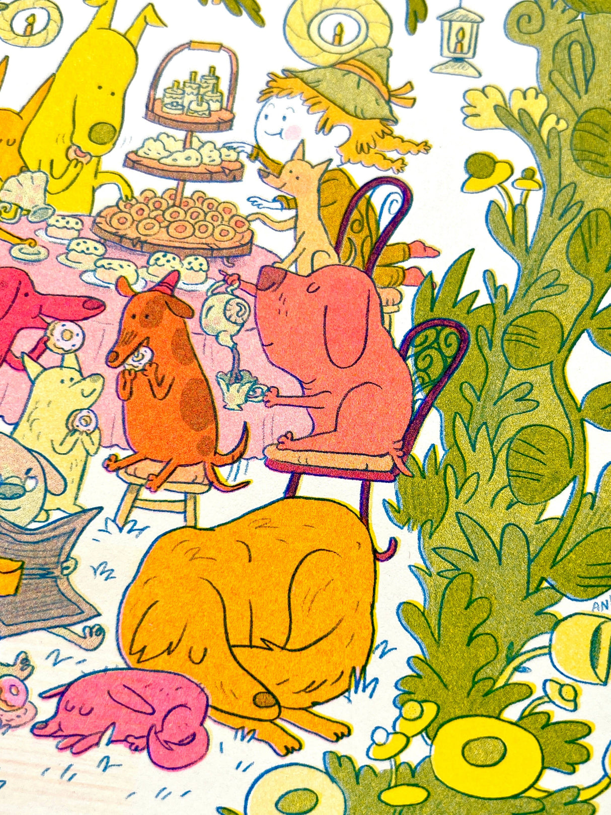 Doggy Tea Party Riso Art Print