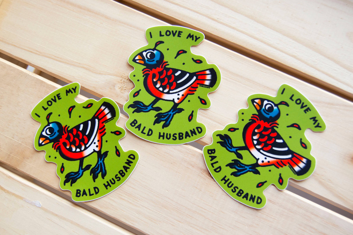 I Love My Bald Husband Cardinal - 3" Vinyl Sticker