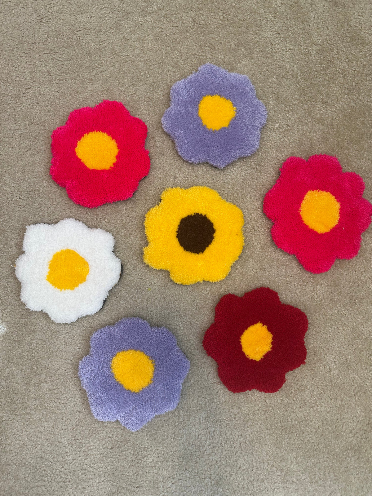 Flower Mug Rug Coaster | Tufted Wall Hanging | Handmade Fruit Accent Rug