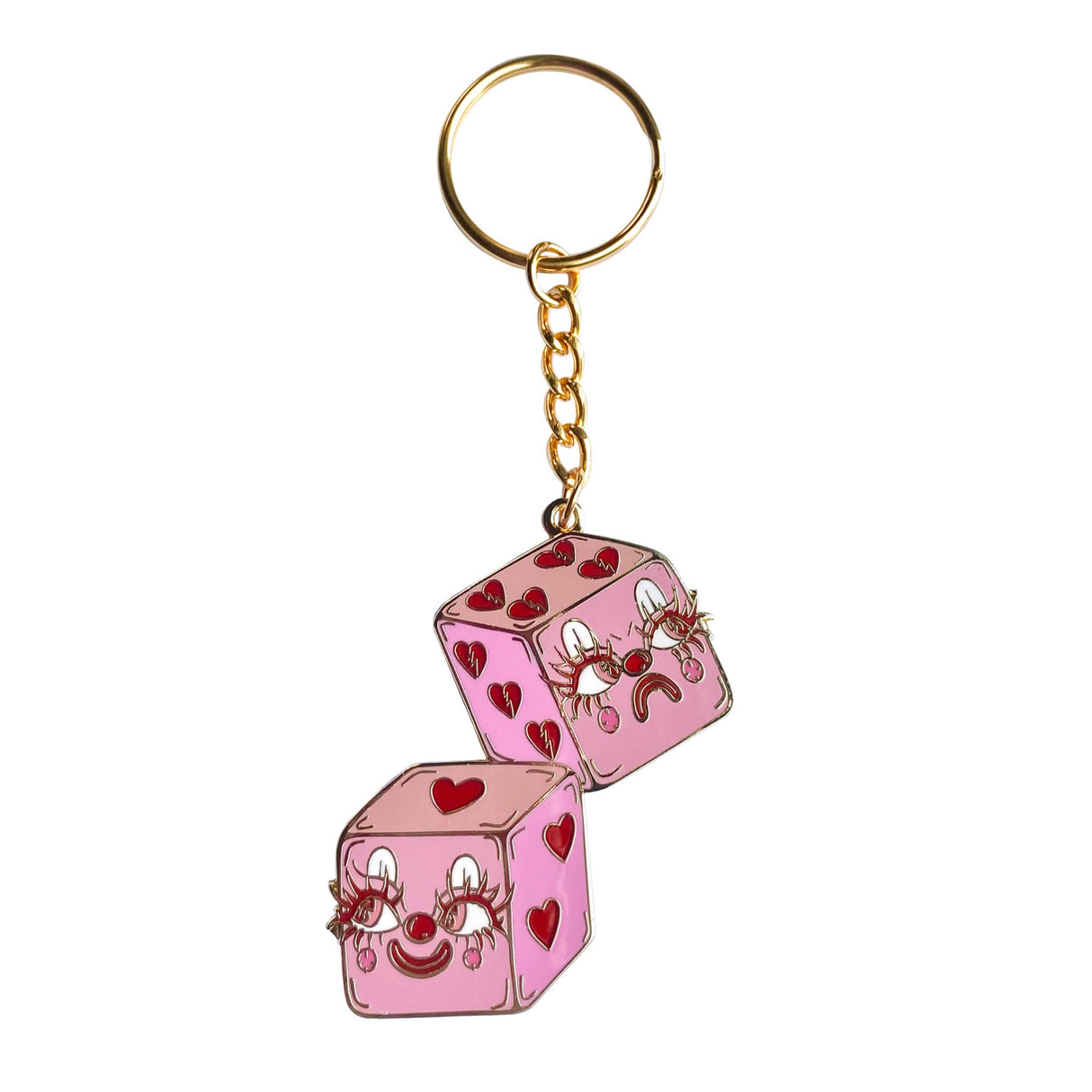 Cutie Heart Dice Gold Plated Keychain
