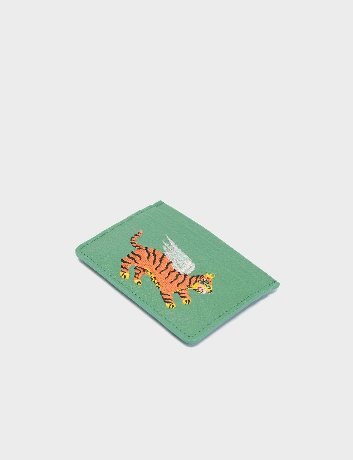 Filium Basil Green Leather Cardholder - Winged Tiger Embroidery