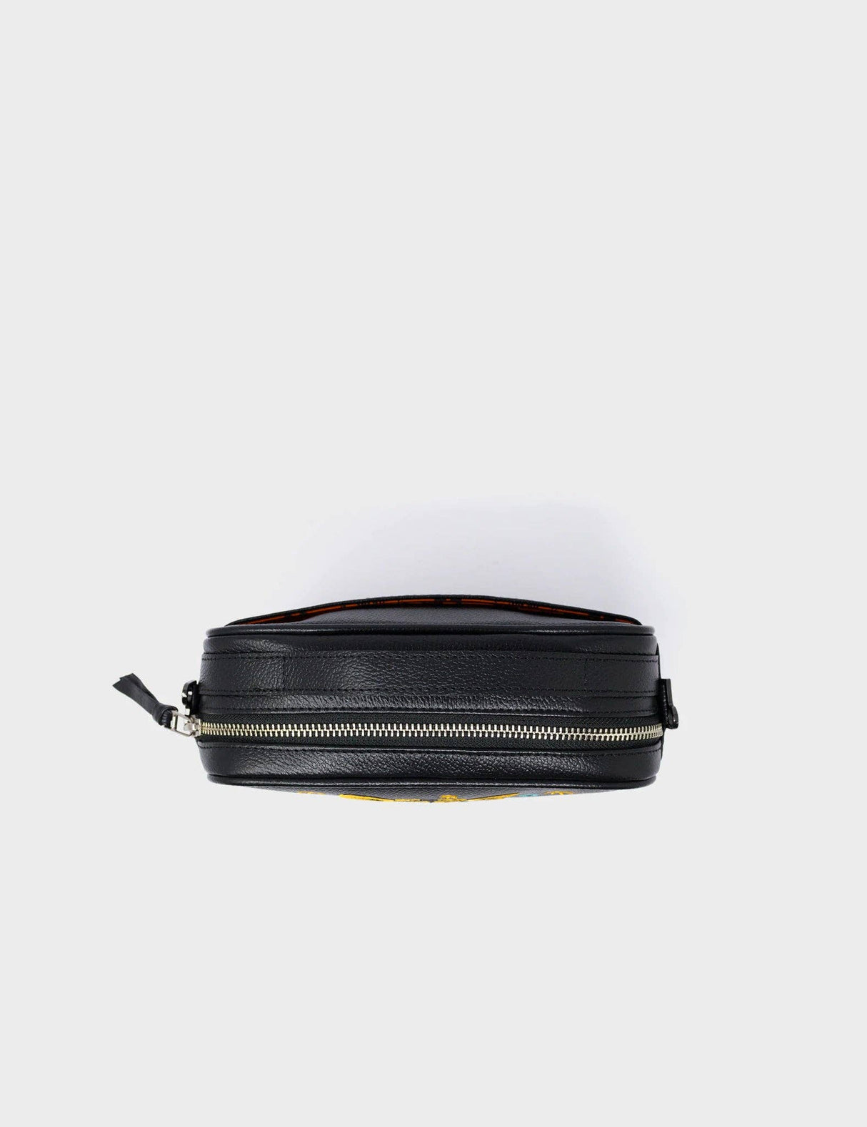 Verto Black Leather Crossbody Bag - Tiger and Flowers Embroidery