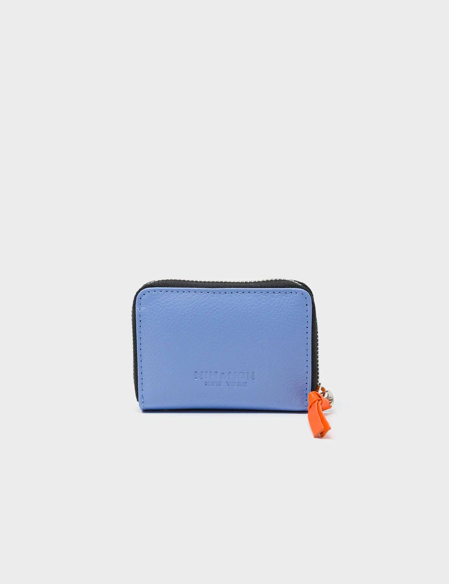 Frodo Vista Blue Leather Zip Around Wallet - Happy Tiger Embroidery