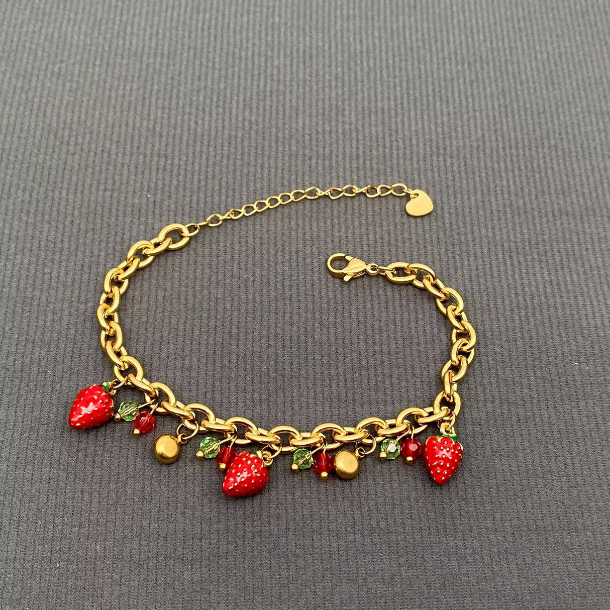 Enamel Strawberry Charm 18K Gold Plated SS Bracelet