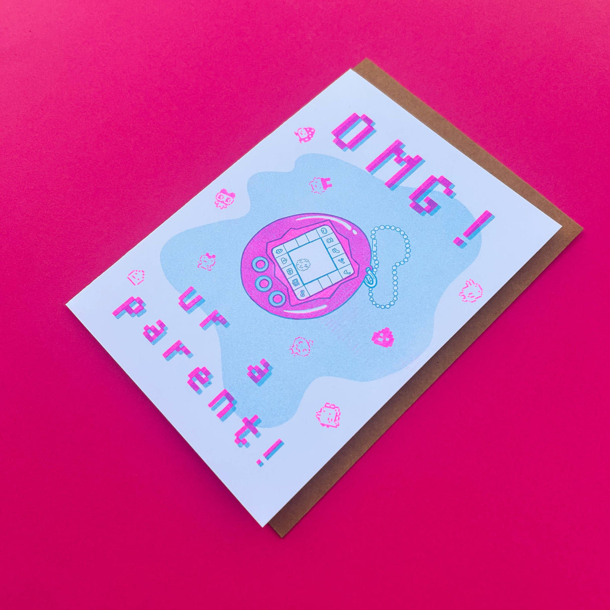 Tamagotchi New Baby Risograph Greeting Card