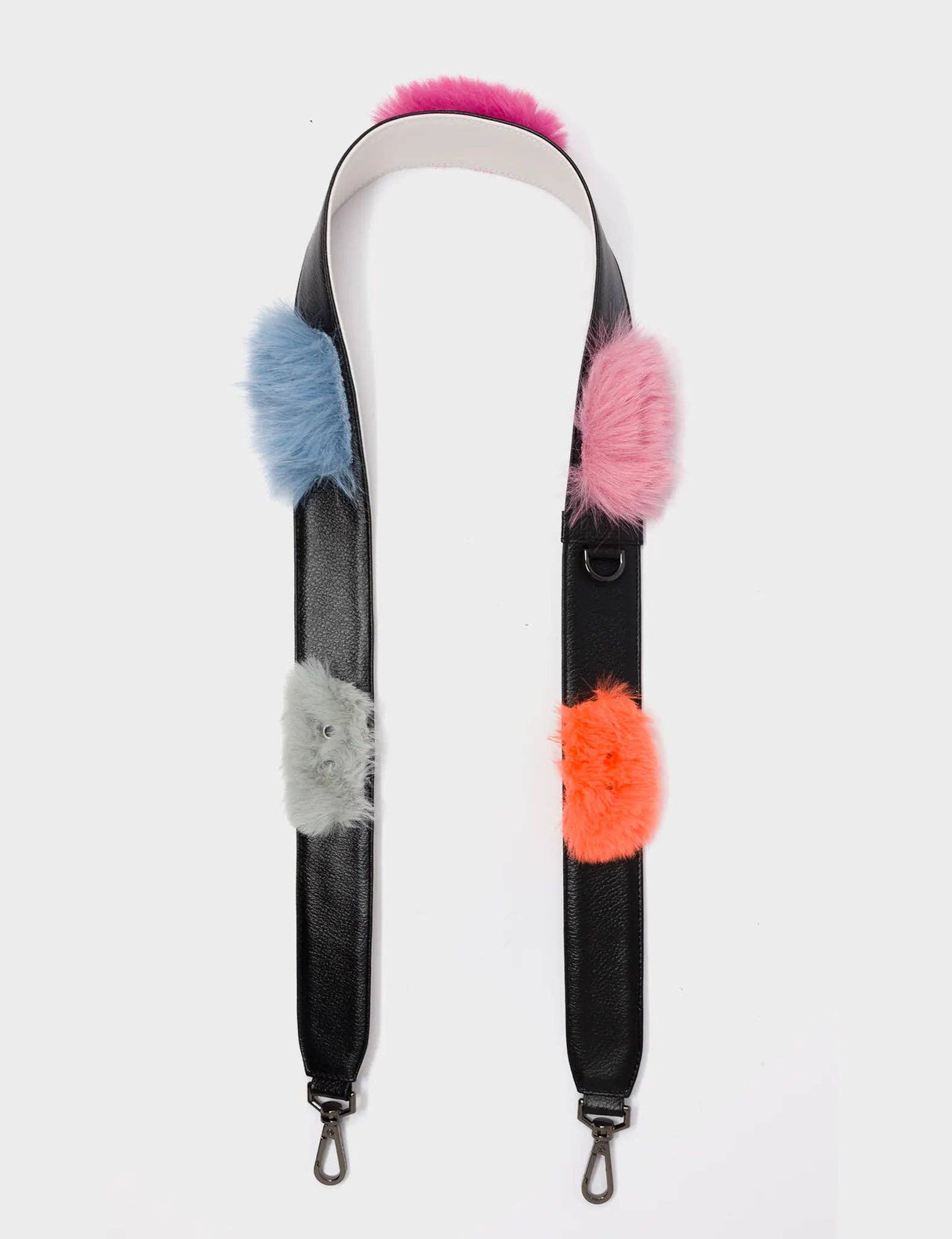 Detachable Black Leather Shoulder Strap - Fuzzy Monsters Appliques