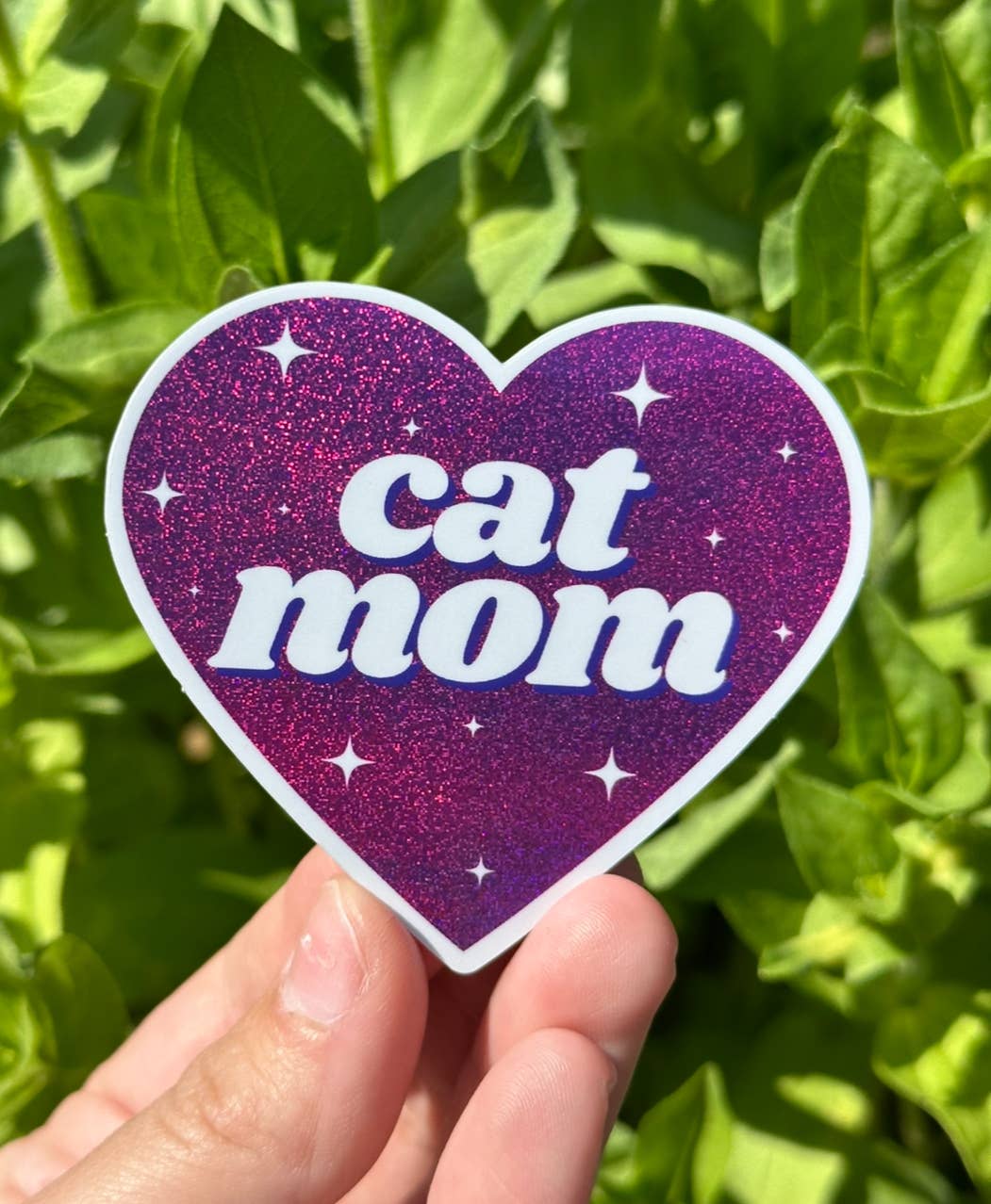 Cat Mom Glittery Heart Sticker