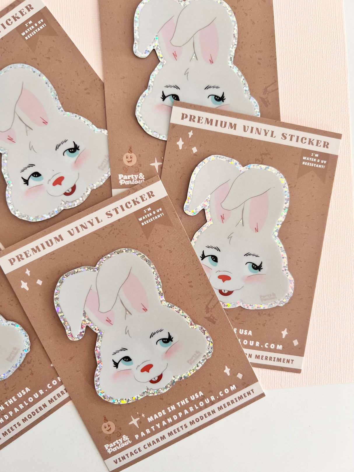 Beau the Bunny Glossy Premium Vinyl Glitter Sticker