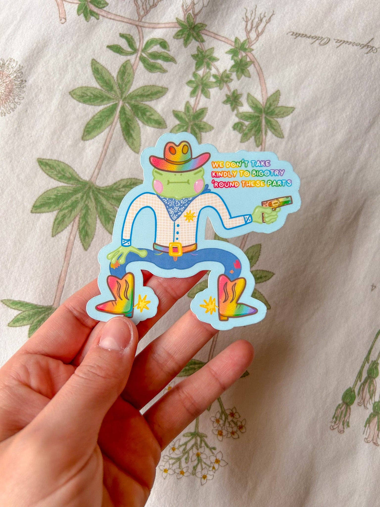 Pride Cowboy Frogs | We Don't Take Kindly to Bigotry Sticker