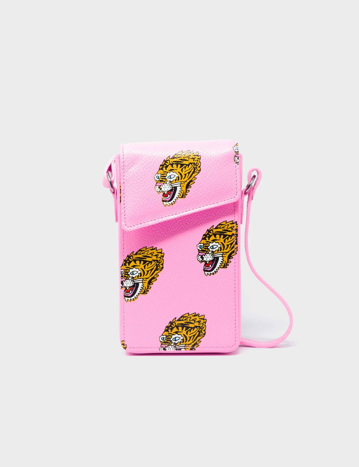 Max Bubblegum Pink Cellphone Crossbody Pouch - Blazing Tiger Print