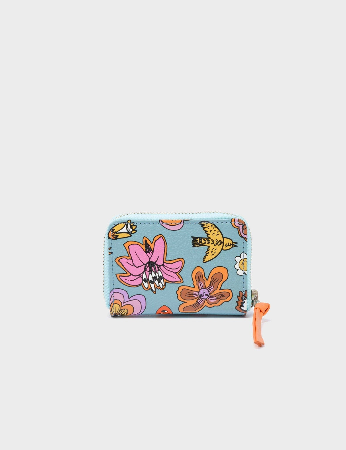 Frodo Sterling Blue Leather Zip Around Wallet - Vintage Bloom Print