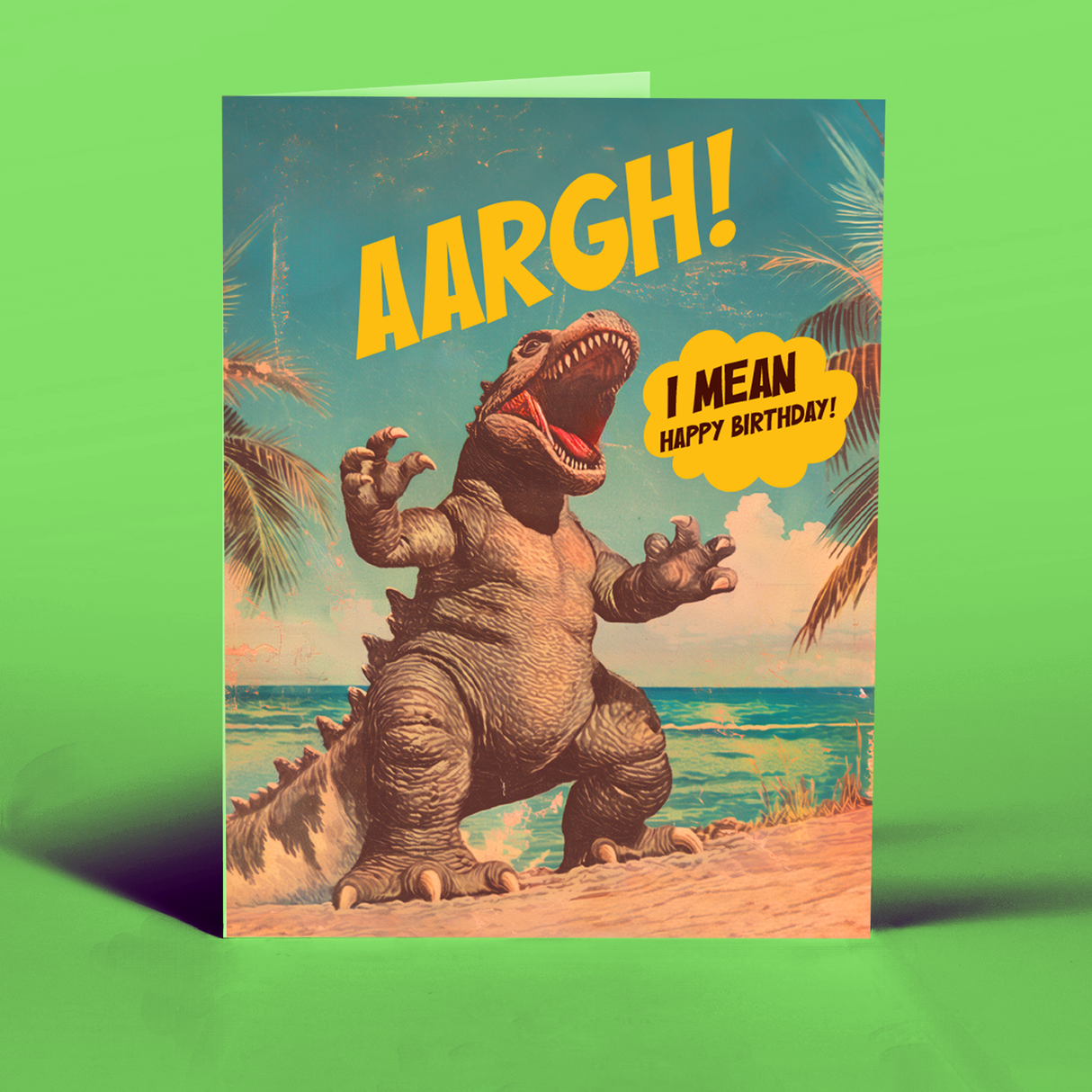 Godzilla Beach Birthday Party Card