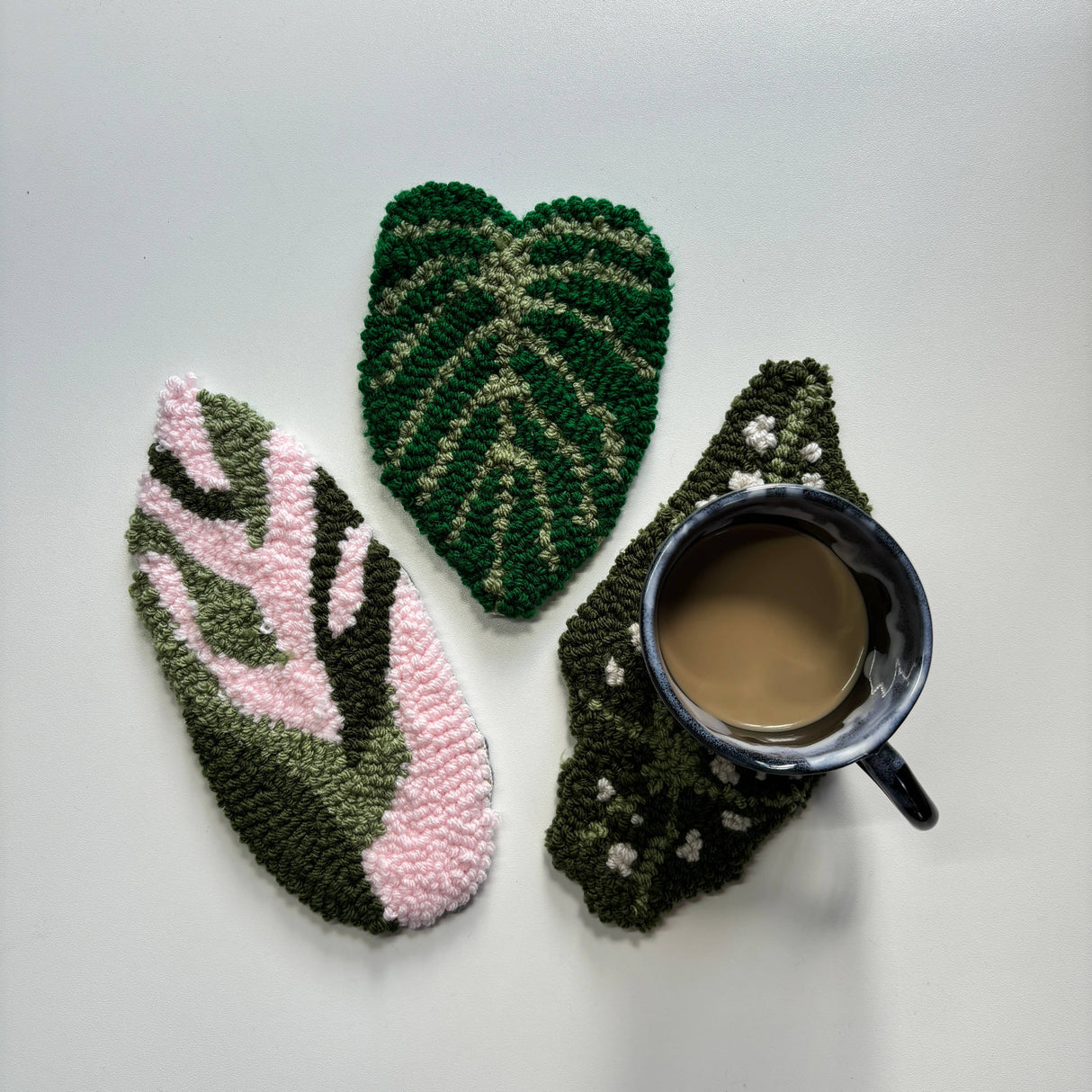 Philodendron Hand Tufted Coaster Mug Rug