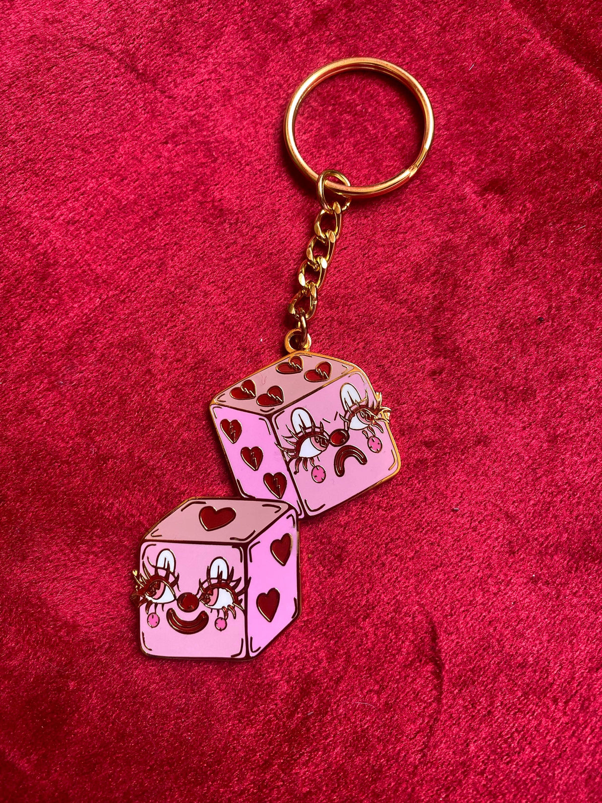 Cutie Heart Dice Gold Plated Keychain