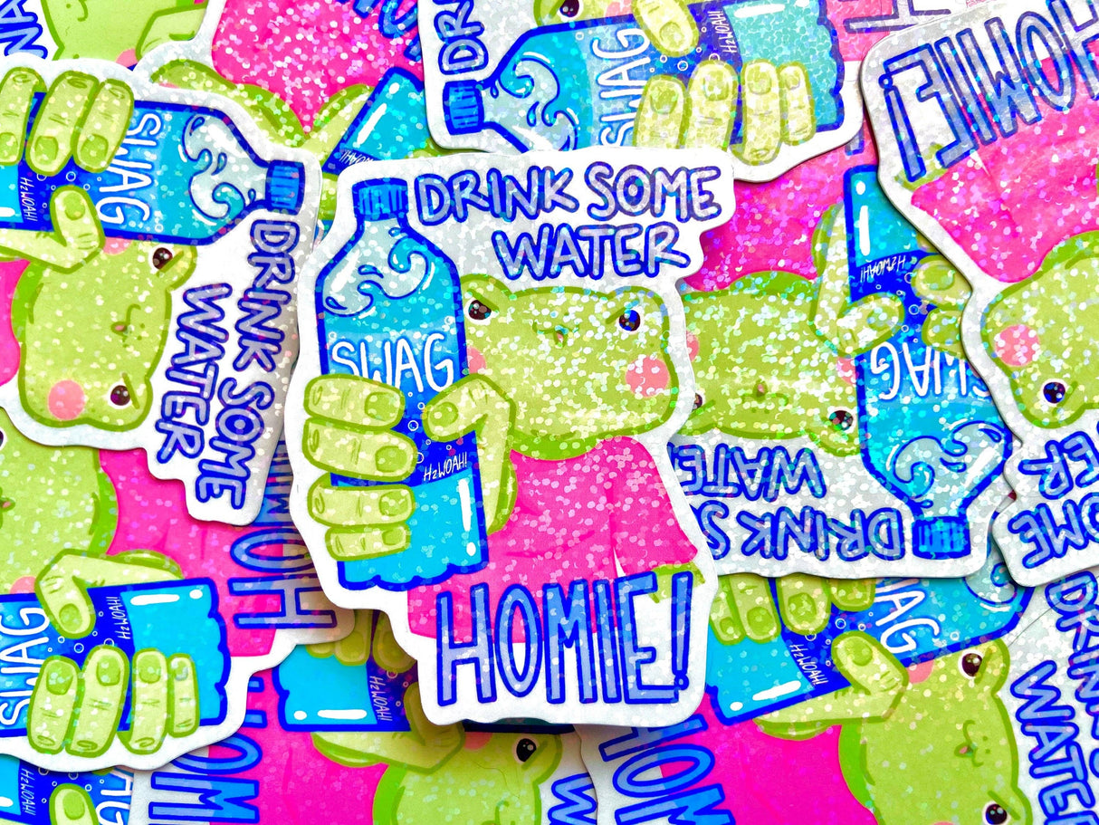Drink Some Water Homie Frog Sticker