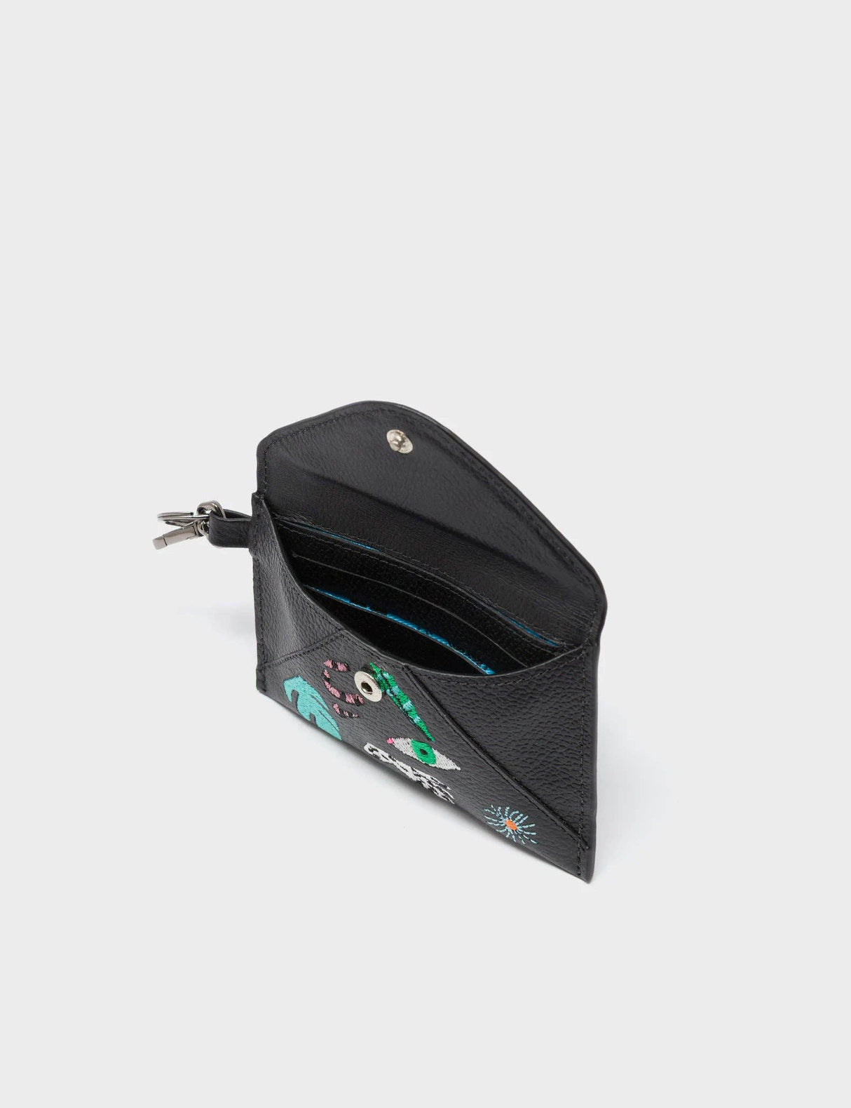 Fabian Black Leather Wallet - Autumn Blush Embroidery