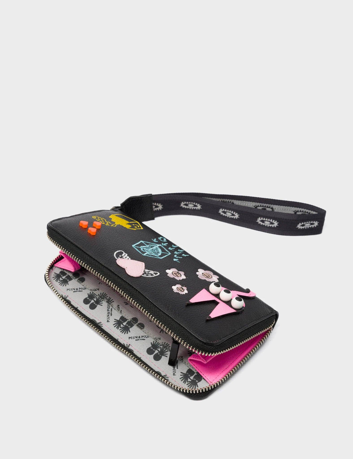 Francis Black Leather Wallet - Urban Doodles Applique
