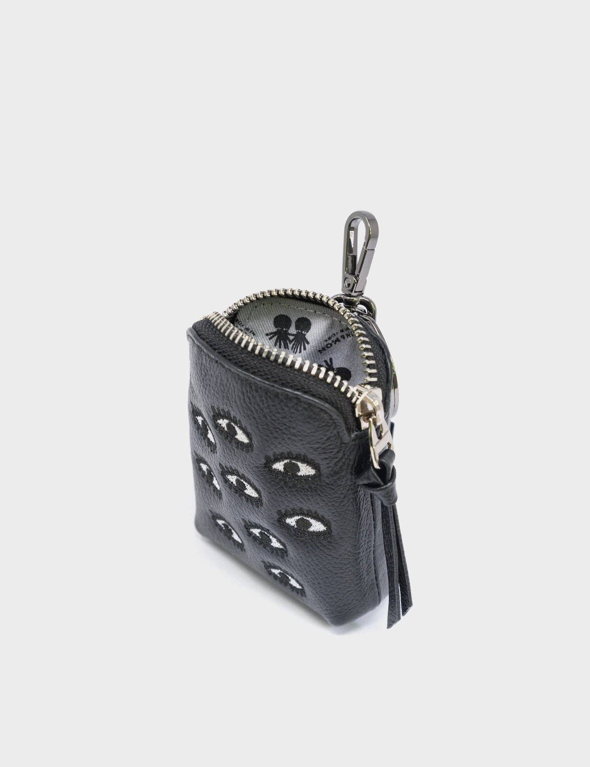 Florence Pouch Charm - Black Leather Keychain Eyes Embroidery