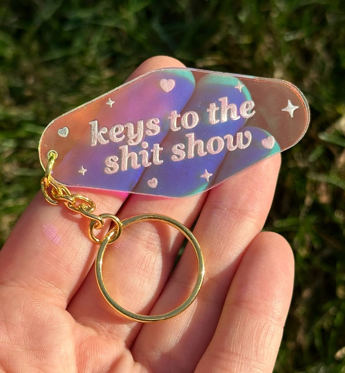 Keys To The Shit Show Motel Iridescent Keychain