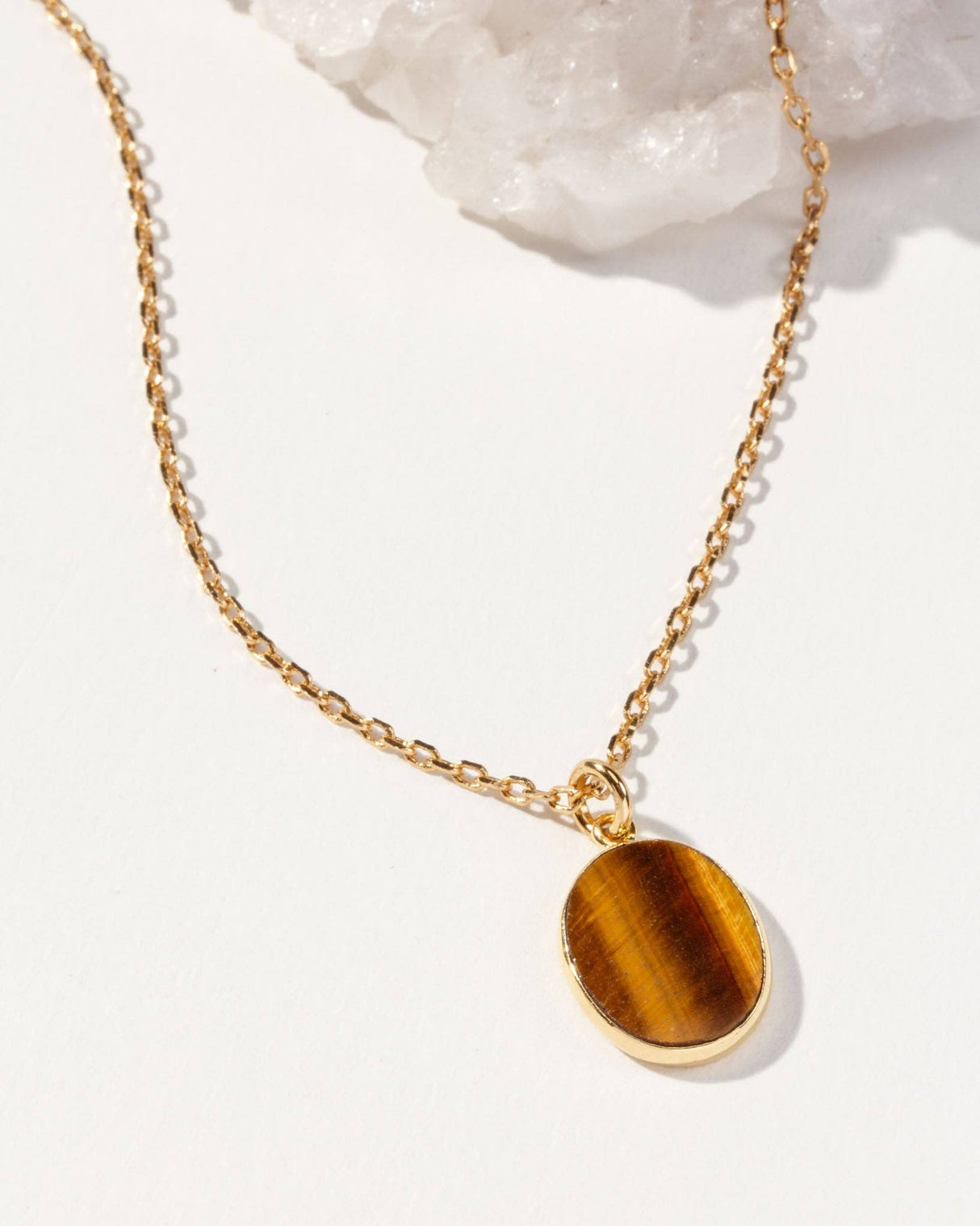 Shield of Strength Long Medallion Necklace - Tiger Eye